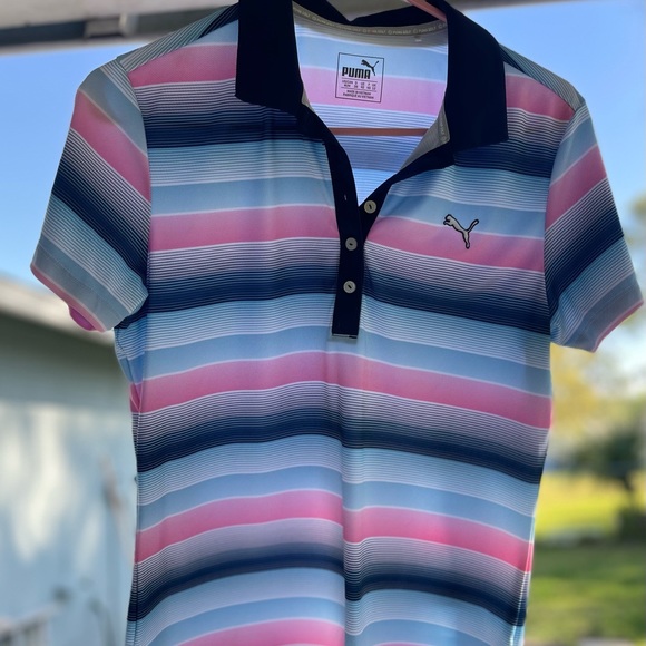 Puma Blue and Pink Striped Gradient Polo Size Medium MSP$50 - Picture 1 of 16
